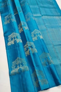 Elephant and Tree Motif Banarasi Soft Silk Saree with Gold Zari Buttas and Contrast Pallu  in Surat
