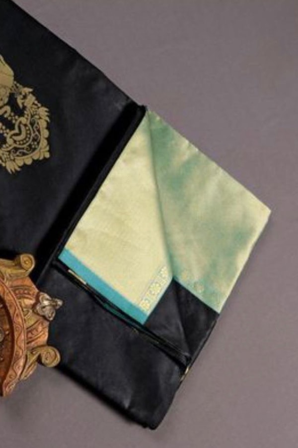Elephant and Tree Motif Banarasi Soft Silk Saree with Gold Zari Buttas and Contrast Pallu  in Surat