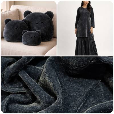 Elite Grey Viscose Velvet Fabric 7.85 Meter in Surat