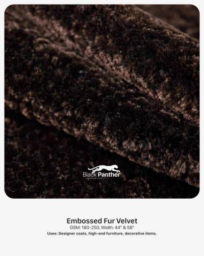 Embossed Fur Velvet Fabric GSM 180 to 250 Width 44 and 58 Inch for Coats Furniture Decorative in Surat