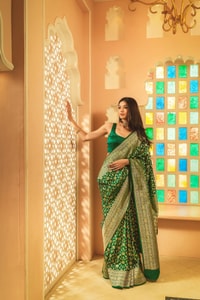 Emerald Green Banarasi Soft Silk Saree with Dense Gold Zari Brocade Weave  in Surat