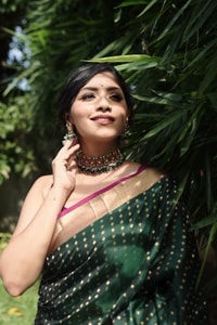 Emerald Green Banarasi Soft Silk Saree with Gold Zari Buttis and Peach Pink Woven Border  in Surat video 1