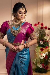 Firozi Blue Banarasi Soft Silk Saree with Rani Pink Zari Border and Contrast Pallu  in Surat