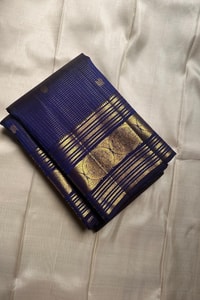 Five-Colour Banarasi Soft Silk Saree with Tiny Zari Buttis and Gold Striped Temple Border  in Surat