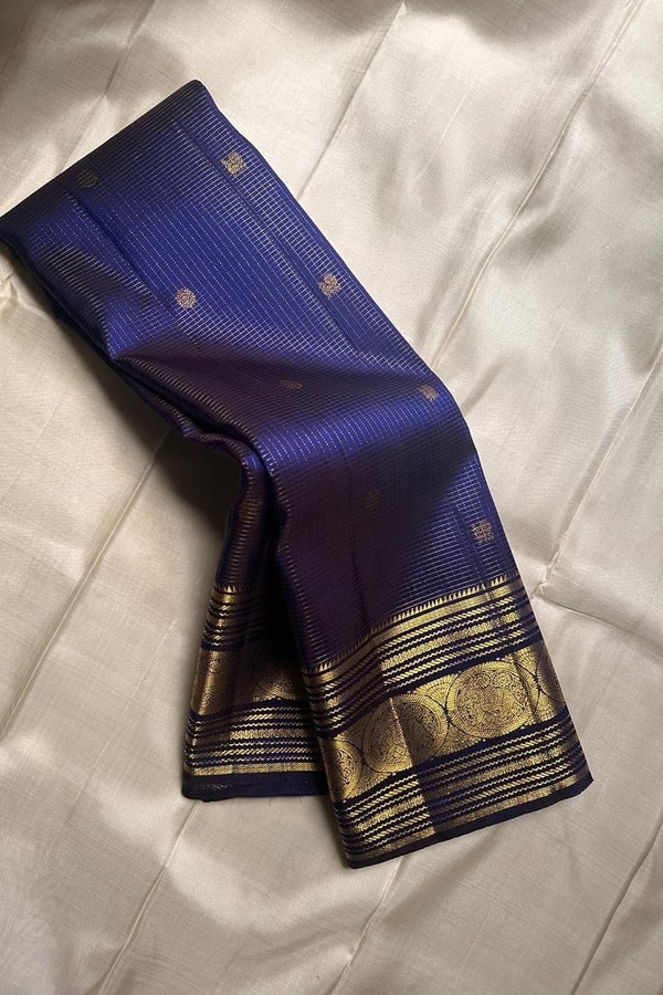 Five-Colour Banarasi Soft Silk Saree with Tiny Zari Buttis and Gold Striped Temple Border  in Surat