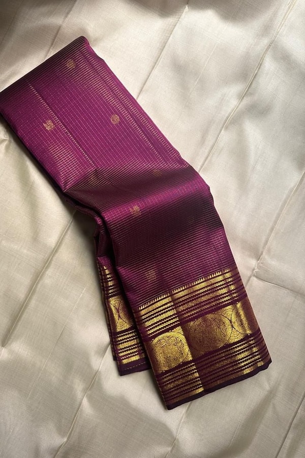 Five-Colour Banarasi Soft Silk Saree with Tiny Zari Buttis and Gold Striped Temple Border  in Surat