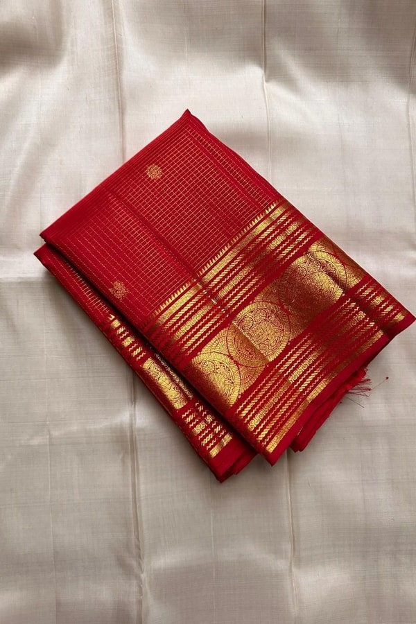 Five-Colour Banarasi Soft Silk Saree with Tiny Zari Buttis and Gold Striped Temple Border  in Surat