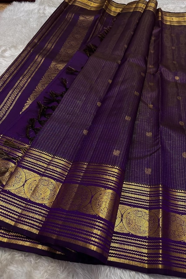 Five-Colour Banarasi Soft Silk Saree with Tiny Zari Buttis and Gold Striped Temple Border  in Surat