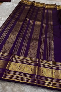 Five-Colour Banarasi Soft Silk Saree with Tiny Zari Buttis and Gold Striped Temple Border  in Surat