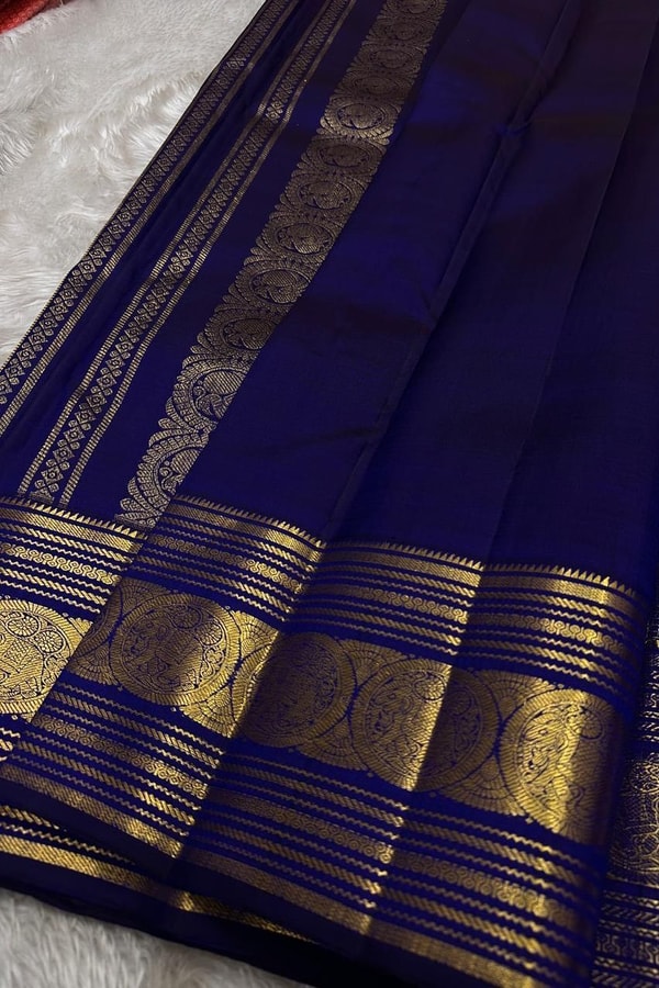 Five-Colour Banarasi Soft Silk Saree with Tiny Zari Buttis and Gold Striped Temple Border  in Surat