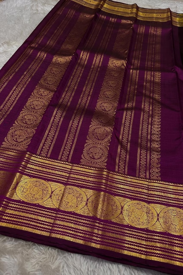 Five-Colour Banarasi Soft Silk Saree with Tiny Zari Buttis and Gold Striped Temple Border  in Surat