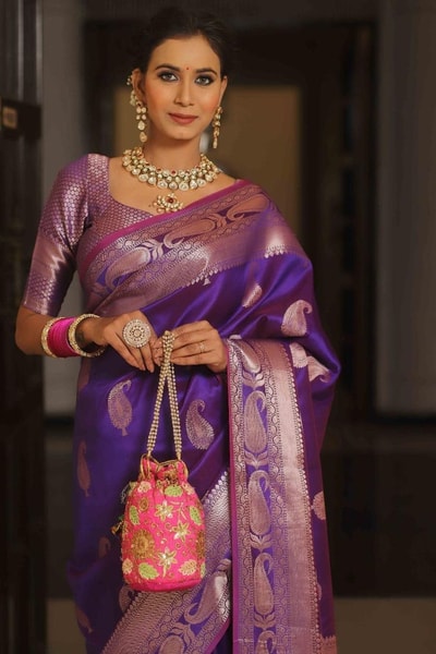 Five-Shade Banarasi Soft Silk Saree with Silver Zari Paisley Buttas and Woven Zari Pallu in Surat