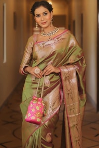 Five-Shade Banarasi Soft Silk Saree with Silver Zari Paisley Buttas and Woven Zari Pallu  in Surat