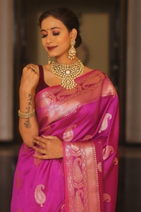 Five-Shade Banarasi Soft Silk Saree with Silver Zari Paisley Buttas and Woven Zari Pallu  in Surat