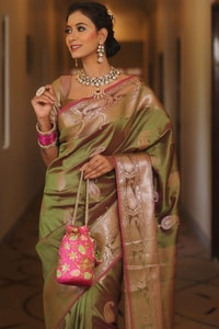 Five-Shade Banarasi Soft Silk Saree with Silver Zari Paisley Buttas and Woven Zari Pallu  in Surat