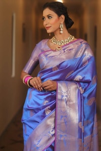 Five-Shade Banarasi Soft Silk Saree with Silver Zari Paisley Buttas and Woven Zari Pallu  in Surat