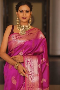 Five-Shade Banarasi Soft Silk Saree with Silver Zari Paisley Buttas and Woven Zari Pallu  in Surat