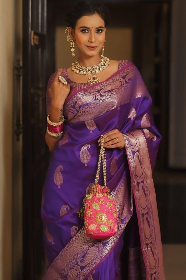 Five-Shade Banarasi Soft Silk Saree with Silver Zari Paisley Buttas and Woven Zari Pallu  in Surat