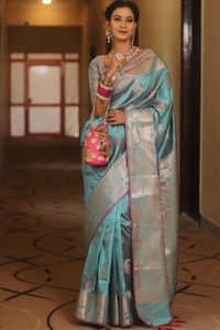 Five-Shade Banarasi Soft Silk Saree with Silver Zari Paisley Buttas and Woven Zari Pallu  in Surat