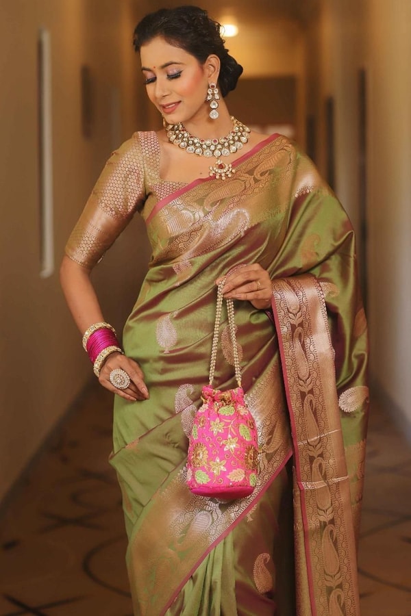 Five-Shade Banarasi Soft Silk Saree with Silver Zari Paisley Buttas and Woven Zari Pallu  in Surat
