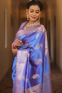 Five-Shade Banarasi Soft Silk Saree with Silver Zari Paisley Buttas and Woven Zari Pallu  in Surat