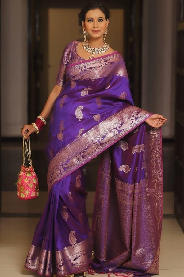 Five-Shade Banarasi Soft Silk Saree with Silver Zari Paisley Buttas and Woven Zari Pallu  in Surat
