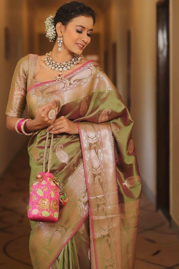Five-Shade Banarasi Soft Silk Saree with Silver Zari Paisley Buttas and Woven Zari Pallu  in Surat