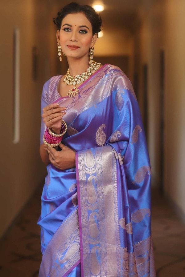 Five-Shade Banarasi Soft Silk Saree with Silver Zari Paisley Buttas and Woven Zari Pallu  in Surat