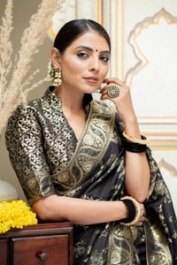 Floral Brocade Banarasi Soft Silk Saree with Gold Zari Weaving in Nine Colours  in Surat