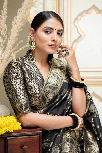 Floral Brocade Banarasi Soft Silk Saree with Gold Zari Weaving in Nine Colours in Surat