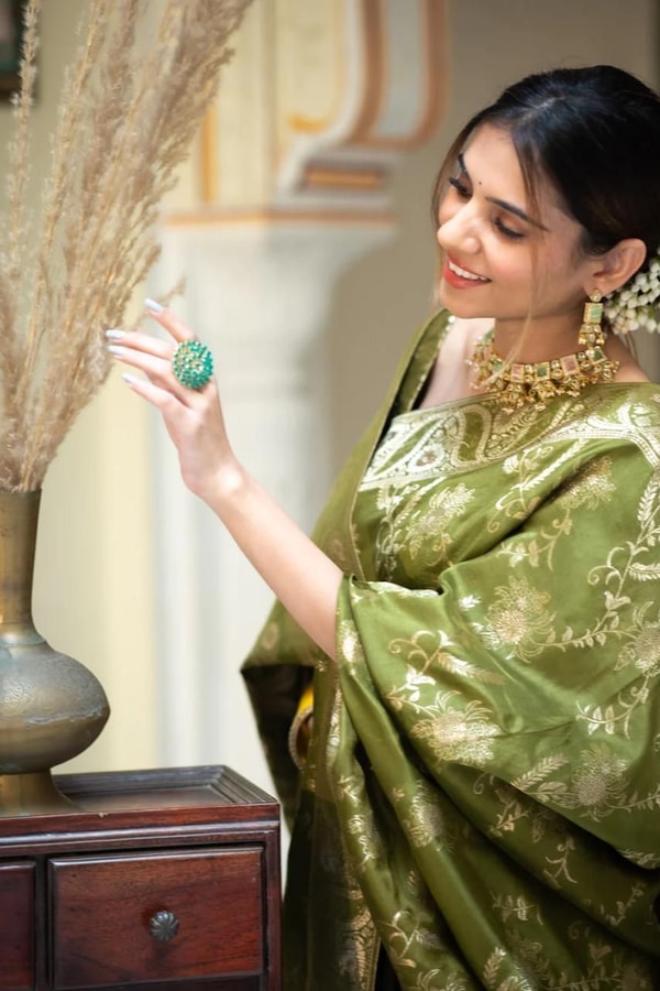 Floral Brocade Banarasi Soft Silk Saree with Gold Zari Weaving in Nine Colours  in Surat