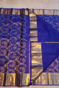 Floral Creeper Jaal Banarasi Soft Silk Saree with Gold Zari Border in Royal Blue and Maroon  in Surat