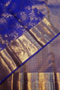 Floral Creeper Jaal Banarasi Soft Silk Saree with Gold Zari Border in Royal Blue and Maroon  in Surat