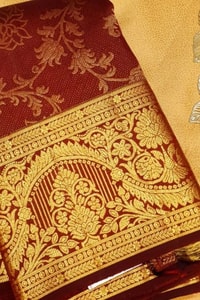Floral Creeper Jaal Banarasi Soft Silk Saree with Gold Zari Border in Royal Blue and Maroon  in Surat