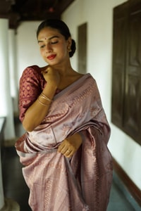 Floral Weave Banarasi Soft Silk Saree with Gold and Copper Zari in Blue, Cream and Green  in Surat