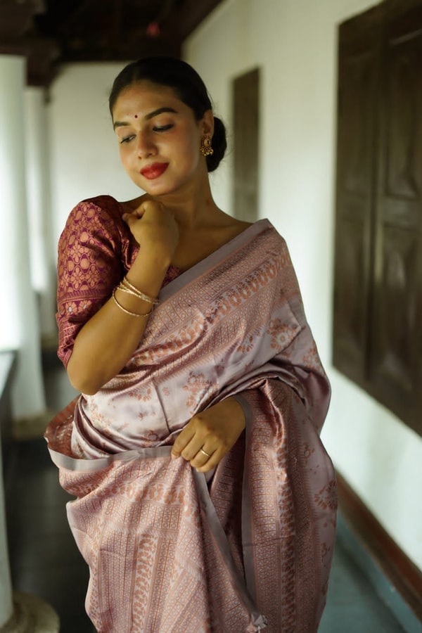 Floral Weave Banarasi Soft Silk Saree with Gold and Copper Zari in Blue, Cream and Green  in Surat