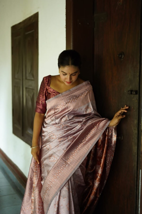 Floral Weave Banarasi Soft Silk Saree with Gold and Copper Zari in Blue, Cream and Green  in Surat