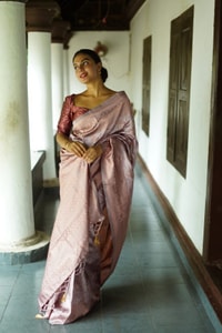 Floral Weave Banarasi Soft Silk Saree with Gold and Copper Zari in Blue, Cream and Green  in Surat