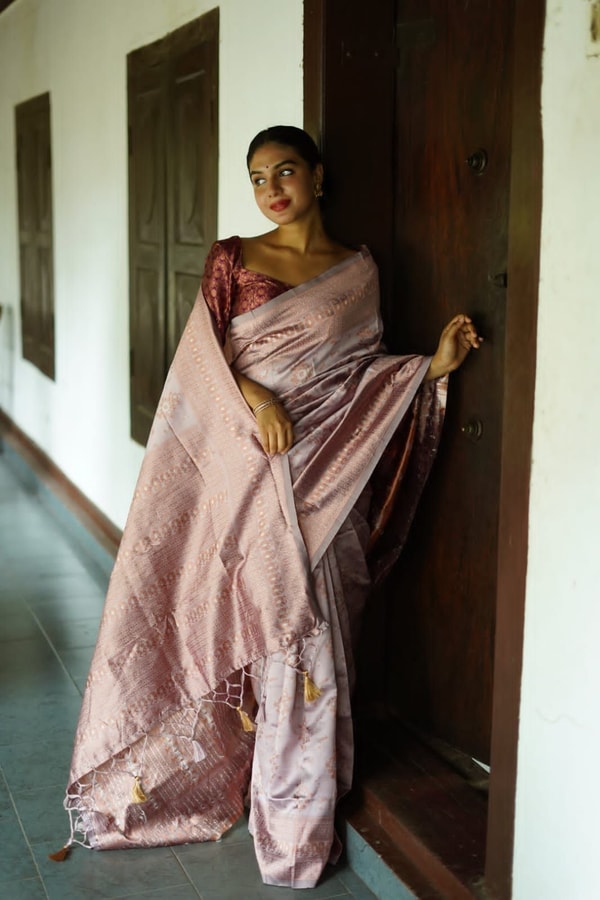 Floral Weave Banarasi Soft Silk Saree with Gold and Copper Zari in Blue, Cream and Green  in Surat
