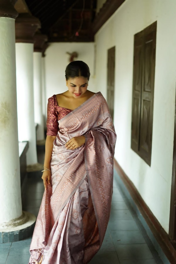 Floral Weave Banarasi Soft Silk Saree with Gold and Copper Zari in Blue, Cream and Green  in Surat