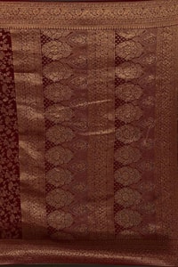 Floral Zari Jaal Banarasi Soft Silk Saree with Paisley Gold Pallu in Navy Blue and Maroon  in Surat