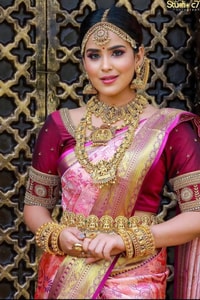 Fuchsia Pink Kanchipuram Style Banarasi Soft Silk Saree with Contrast Wine Brocade Border  in Surat