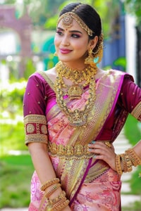 Fuchsia Pink Kanchipuram Style Banarasi Soft Silk Saree with Contrast Wine Brocade Border  in Surat