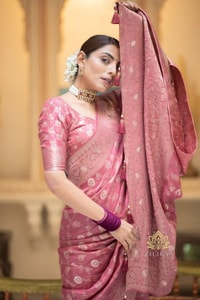 Gold Zari Brocade Floral Jaal Banarasi Soft Silk Saree in Seven Pastel and Jewel Shades  in Surat