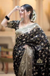 Gold Zari Brocade Floral Jaal Banarasi Soft Silk Saree in Seven Pastel and Jewel Shades  in Surat