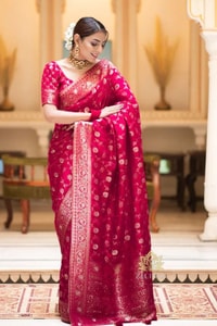 Gold Zari Brocade Floral Jaal Banarasi Soft Silk Saree in Seven Pastel and Jewel Shades  in Surat