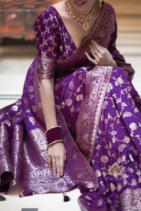 Gold Zari Brocade Floral Jaal Banarasi Soft Silk Saree in Seven Pastel and Jewel Shades  in Surat