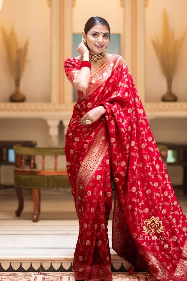 Gold Zari Brocade Floral Jaal Banarasi Soft Silk Saree in Seven Pastel and Jewel Shades  in Surat