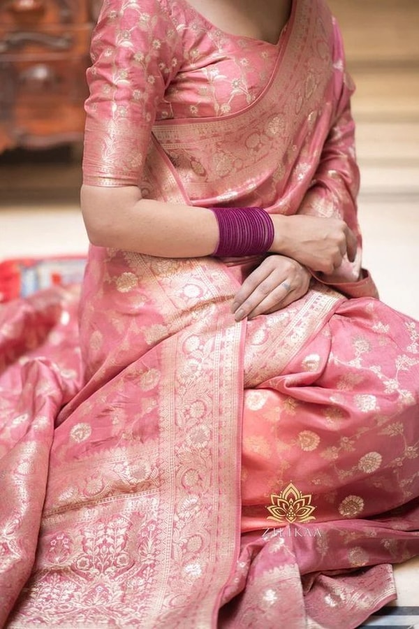 Gold Zari Brocade Floral Jaal Banarasi Soft Silk Saree in Seven Pastel and Jewel Shades  in Surat