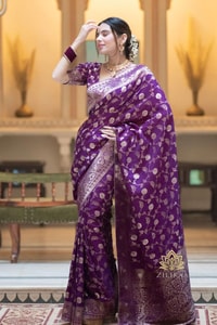 Gold Zari Brocade Floral Jaal Banarasi Soft Silk Saree in Seven Pastel and Jewel Shades  in Surat